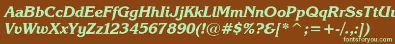 フォントKarinaBlackItalic – 緑色の文字が茶色の背景にあります。