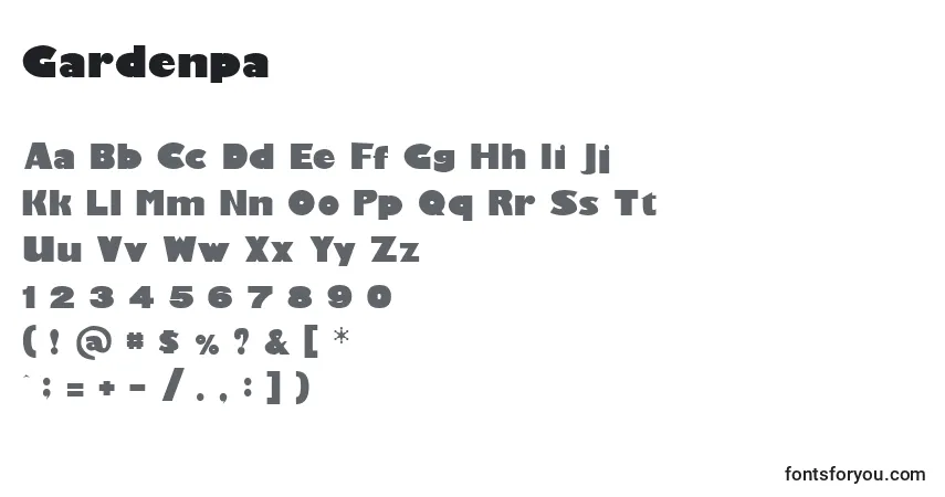 Gardenpa-fontti – aakkoset, numerot, erikoismerkit