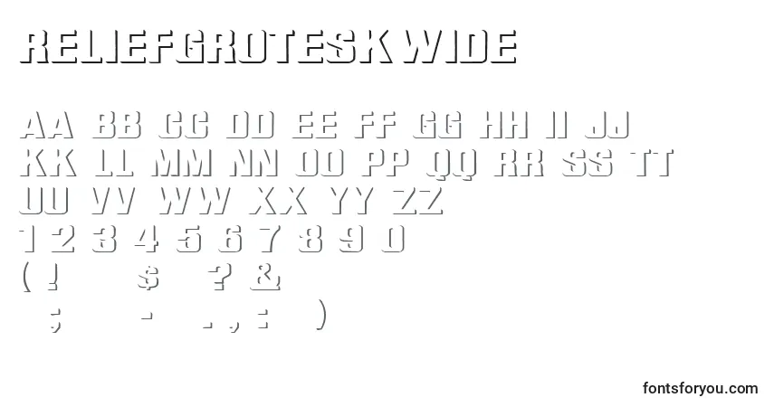 A fonte ReliefGroteskWide – alfabeto, números, caracteres especiais