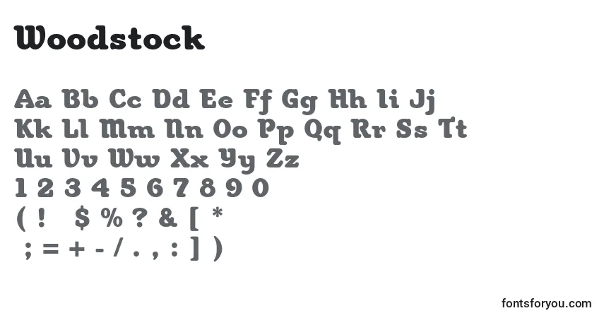 Schriftart Woodstock – Alphabet, Zahlen, spezielle Symbole