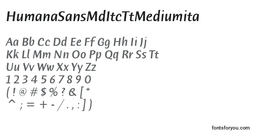 Шрифт HumanaSansMdItcTtMediumita – алфавит, цифры, специальные символы