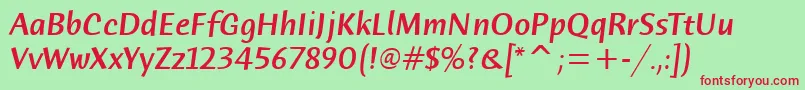 HumanaSansMdItcTtMediumita Font – Red Fonts on Green Background