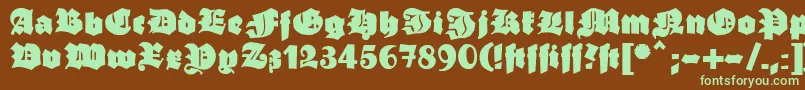 Ganzgrobegotisch-fontti – vihreät fontit ruskealla taustalla