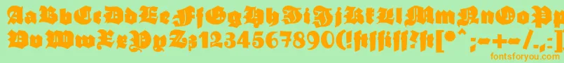 Ganzgrobegotisch-Schriftart – Orangefarbene Schriften auf grünem Hintergrund