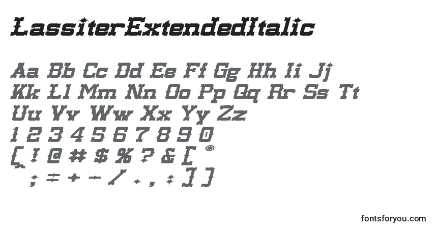 A fonte LassiterExtendedItalic – alfabeto, números, caracteres especiais