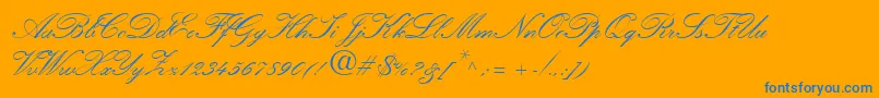 HeatherScriptTwo-Schriftart – Blaue Schriften auf orangefarbenem Hintergrund