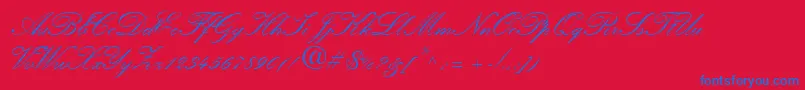 HeatherScriptTwo-Schriftart – Blaue Schriften auf rotem Hintergrund