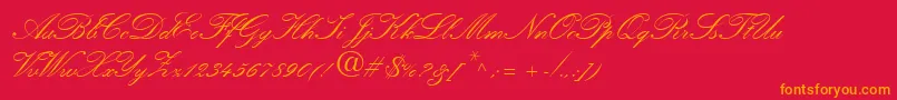 HeatherScriptTwo-Schriftart – Orangefarbene Schriften auf rotem Hintergrund