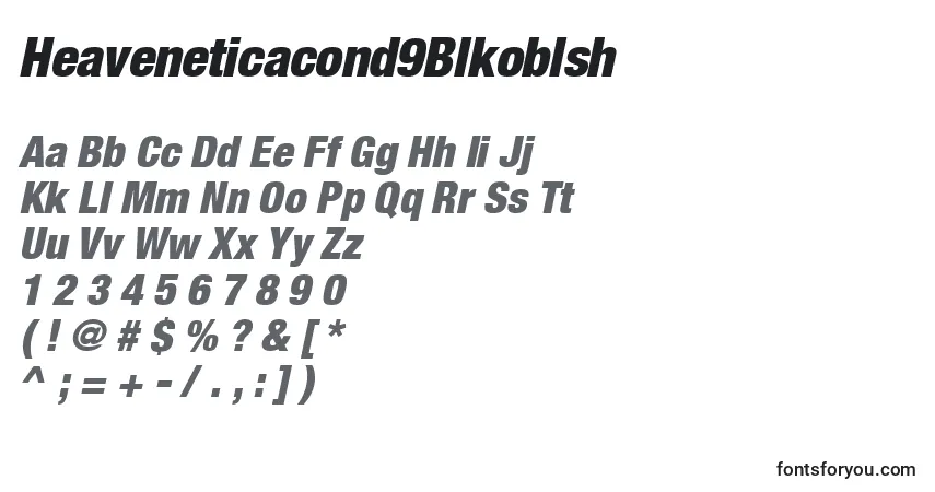 A fonte Heaveneticacond9Blkoblsh – alfabeto, números, caracteres especiais