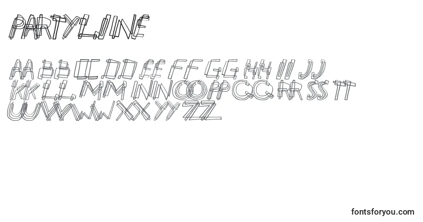 Czcionka Partyline – alfabet, cyfry, specjalne znaki
