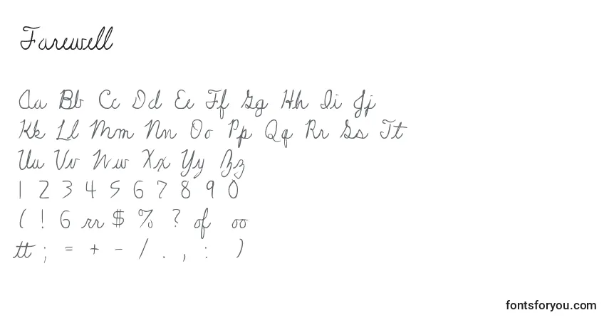 Czcionka Farewell – alfabet, cyfry, specjalne znaki