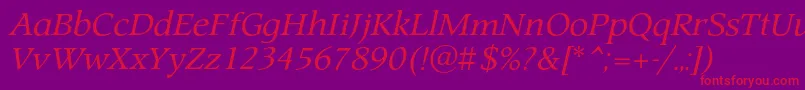 フォントProspectcItalic – 紫の背景に赤い文字