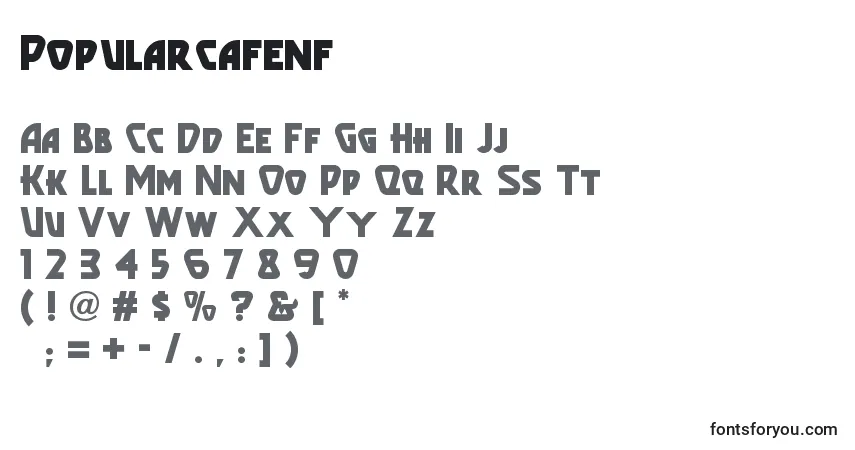 A fonte Popularcafenf (75155) – alfabeto, números, caracteres especiais