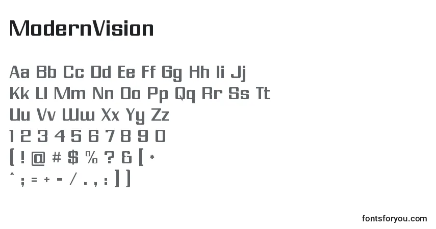 Czcionka ModernVision – alfabet, cyfry, specjalne znaki
