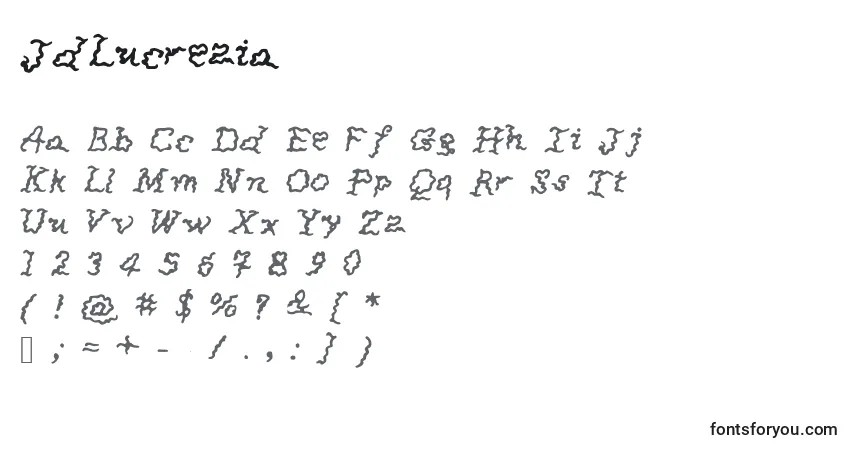 A fonte JdLucrezia – alfabeto, números, caracteres especiais