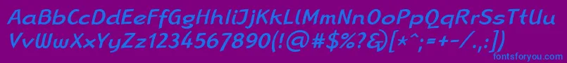 LinotypeRanaMediumItalic-fontti – siniset fontit violetilla taustalla
