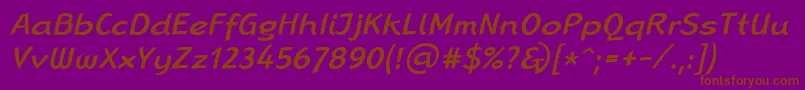 LinotypeRanaMediumItalic-fontti – ruskeat fontit violetilla taustalla