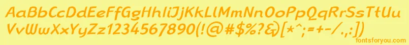 LinotypeRanaMediumItalic-Schriftart – Orangefarbene Schriften auf gelbem Hintergrund