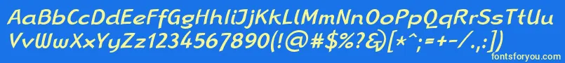 LinotypeRanaMediumItalic-fontti – keltaiset fontit sinisellä taustalla