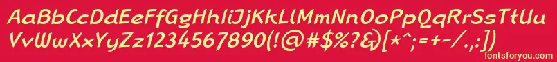 LinotypeRanaMediumItalic-Schriftart – Gelbe Schriften auf rotem Hintergrund