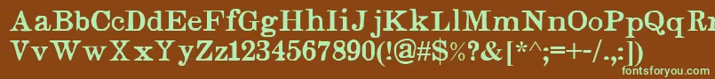 フォントJudges – 緑色の文字が茶色の背景にあります。