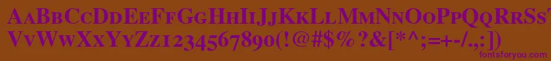 GrecoOldstyleSsiBoldSmallCaps-Schriftart – Violette Schriften auf braunem Hintergrund