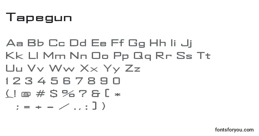 A fonte Tapegun – alfabeto, números, caracteres especiais