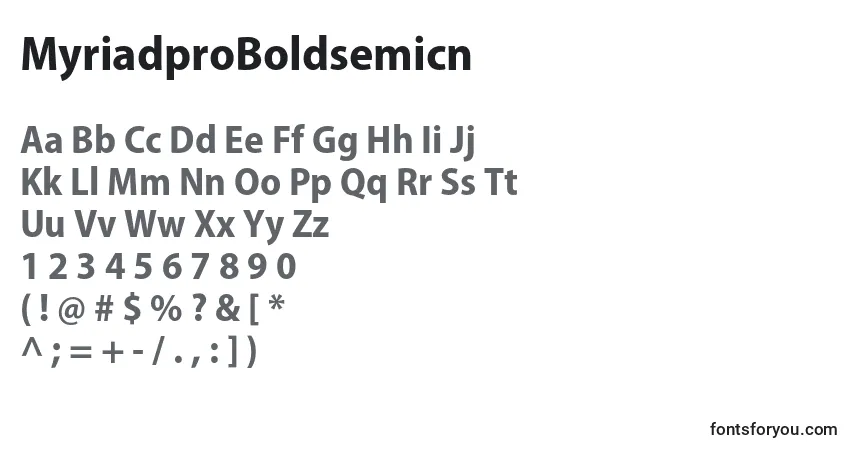 A fonte MyriadproBoldsemicn – alfabeto, números, caracteres especiais