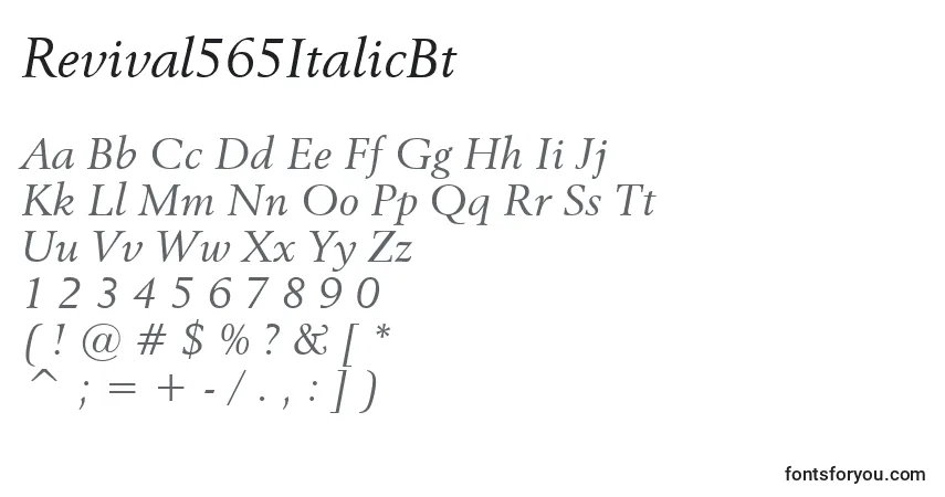 Czcionka Revival565ItalicBt – alfabet, cyfry, specjalne znaki