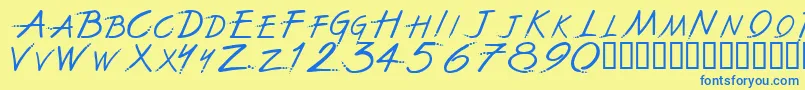 フォントThefwnn – 青い文字が黄色の背景にあります。