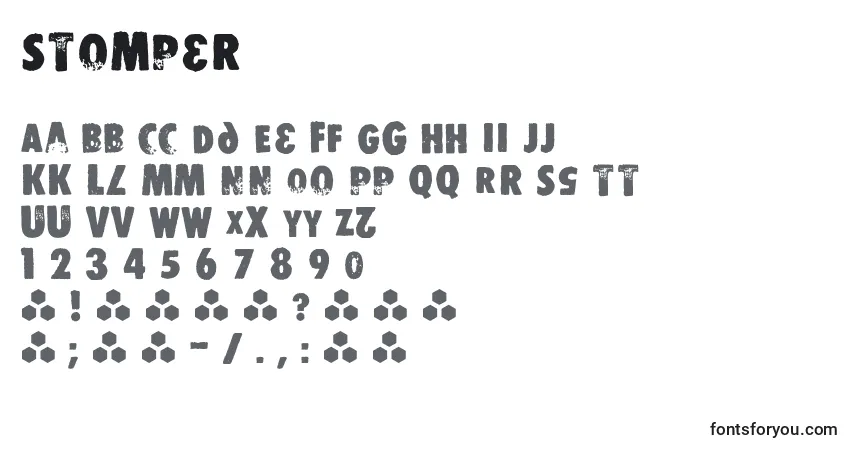 A fonte Stomper – alfabeto, números, caracteres especiais