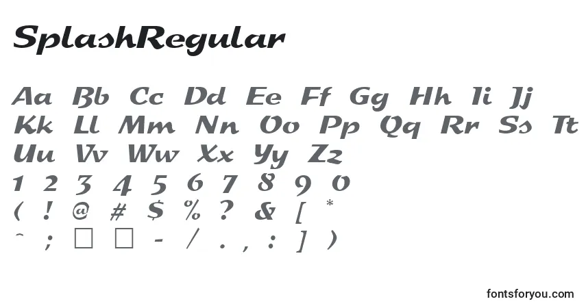 SplashRegular Font – alphabet, numbers, special characters