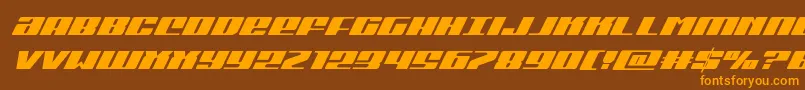 フォントMichigansuperital – オレンジ色の文字が茶色の背景にあります。