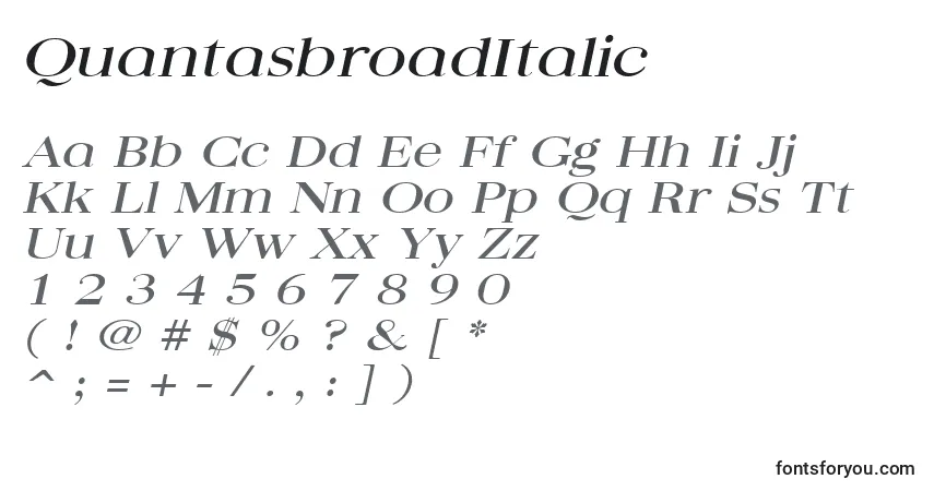 Czcionka QuantasbroadItalic – alfabet, cyfry, specjalne znaki