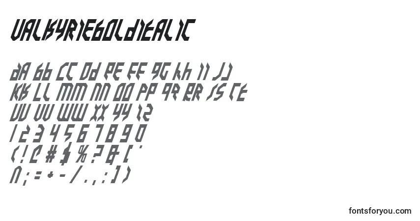Fuente ValkyrieBoldItalic - alfabeto, números, caracteres especiales