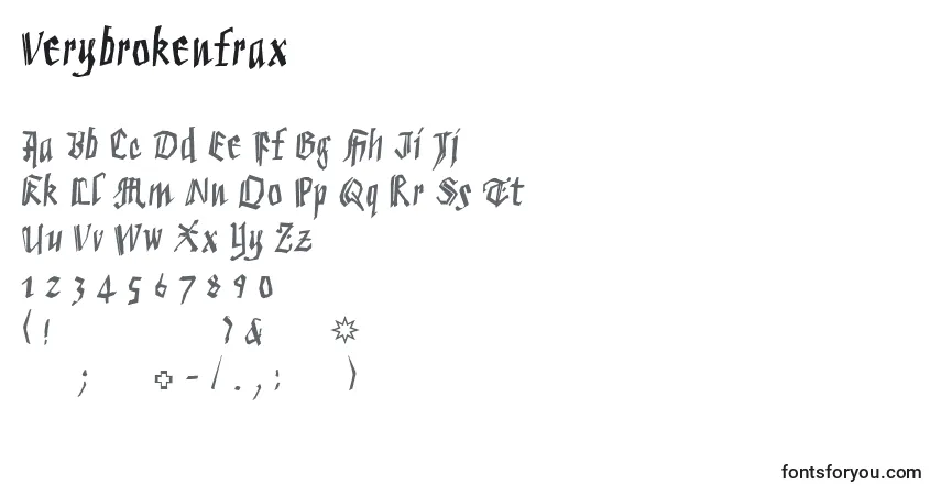 Verybrokenfrax-fontti – aakkoset, numerot, erikoismerkit