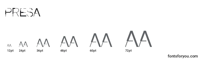 Размеры шрифта Presa (75209)