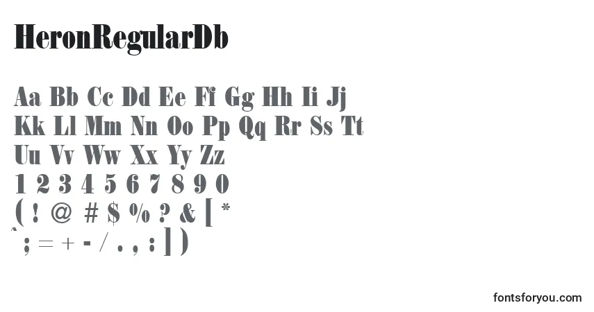 Czcionka HeronRegularDb – alfabet, cyfry, specjalne znaki