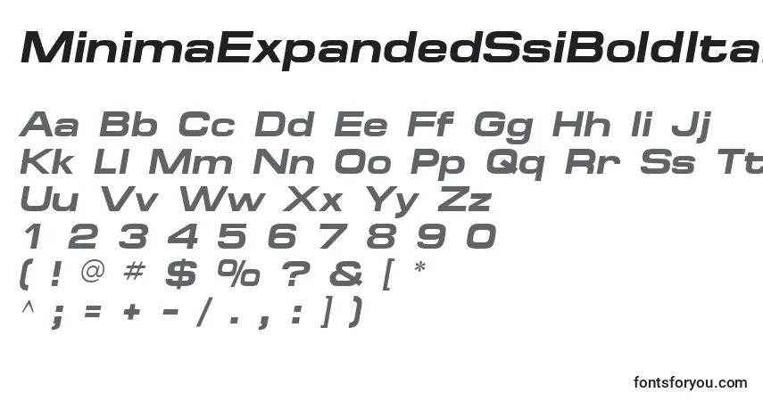 A fonte MinimaExpandedSsiBoldItalic – alfabeto, números, caracteres especiais