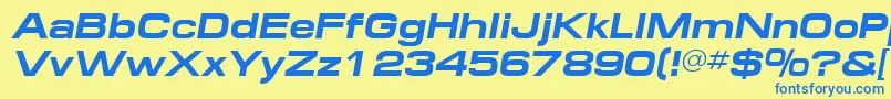 フォントMinimaExpandedSsiBoldItalic – 青い文字が黄色の背景にあります。