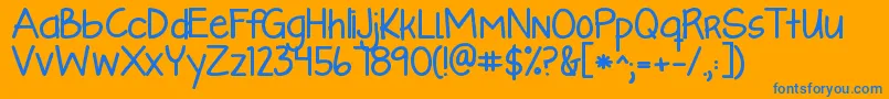 Kglikeaskyscraperbold-Schriftart – Blaue Schriften auf orangefarbenem Hintergrund