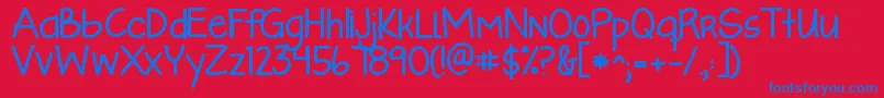 Kglikeaskyscraperbold-Schriftart – Blaue Schriften auf rotem Hintergrund