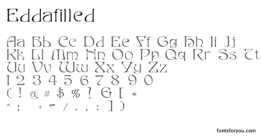 Schriftart Eddafilled (75217) – Alphabet, Zahlen, spezielle Symbole