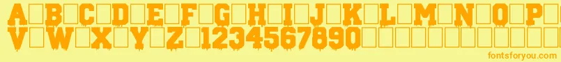 GunSchoolフォントについての詳細 フォントGunSchool – オレンジの文字が黄色の背景にあります。