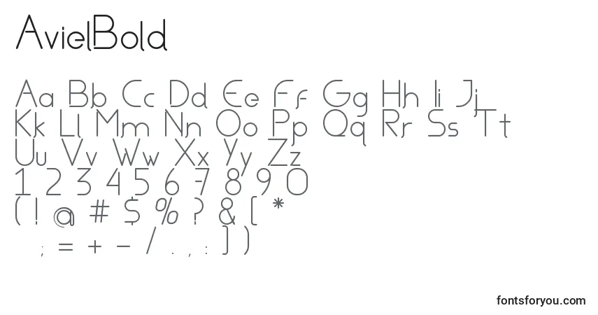 Schriftart AvielBold – Alphabet, Zahlen, spezielle Symbole
