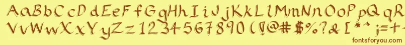 フォントRibbons2 – 茶色の文字が黄色の背景にあります。