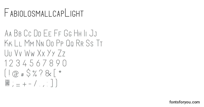 A fonte FabiolosmallcapLight (75230) – alfabeto, números, caracteres especiais