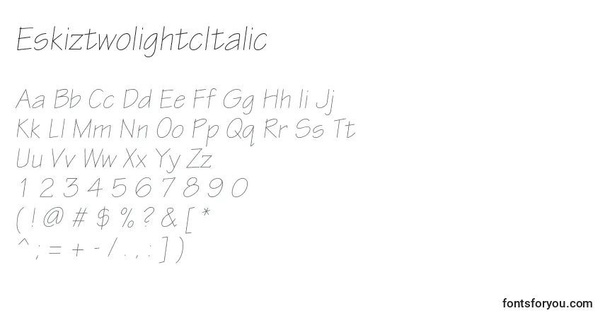 EskiztwolightcItalicフォント–アルファベット、数字、特殊文字