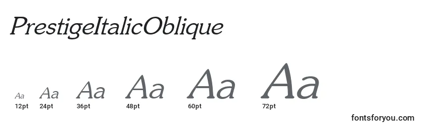 Размеры шрифта PrestigeItalicOblique