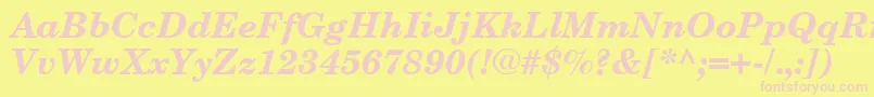 NewCenturySchoolbookCeBoldItalic-fontti – vaaleanpunaiset fontit keltaisella taustalla